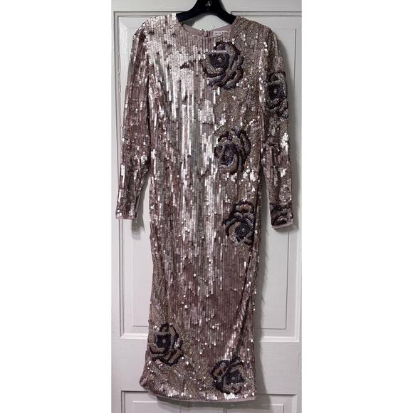 NWT Mac Duggal Floral Sequined Beaded Midi Dress Size 4 - Picture 4 of 16